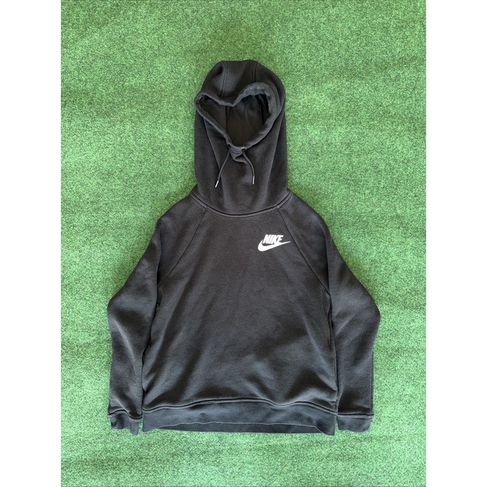 Nike Sportswear Funnel Neck Hoodie Womens Small S Black Pullover Sweatshirt Cowl